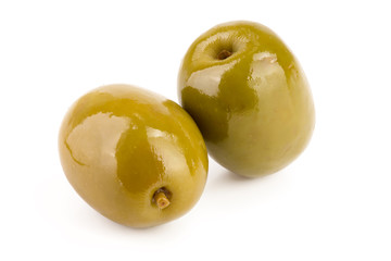 Green olives isolated on a white background