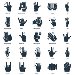 Elements Such As Fist, Pinch, Maloik, Tap, Waving hand, Smartphone, Wave, Smartphone icon vector illustration on white background. Universal 25 icons set.