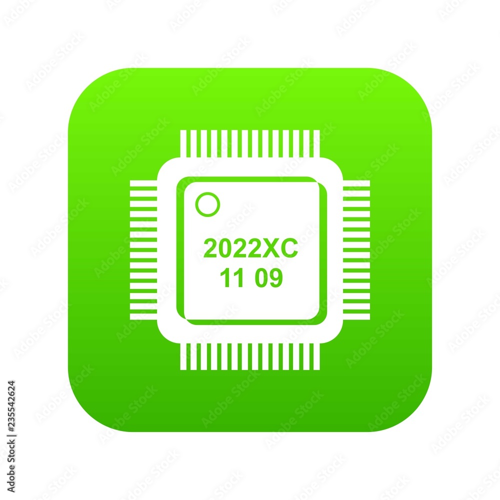 Poster system microchip icon green vector isolated on white background