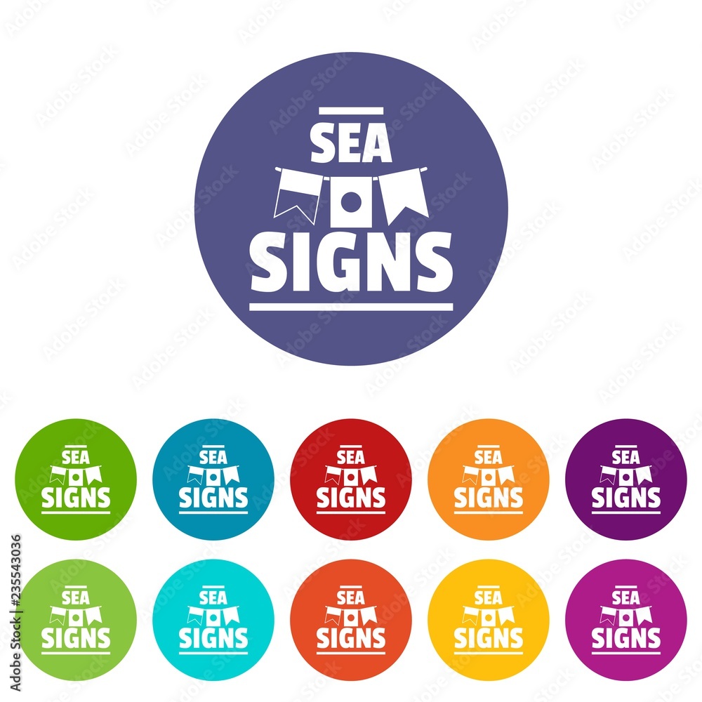Poster sea signs icons color set vector for any web design on white background