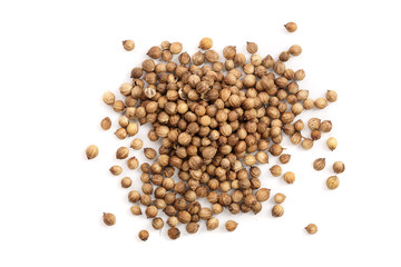 Coriander seeds isolated on white background top view