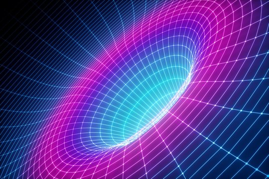 3d render, abstract background, grid, ultraviolet spectrum, gravity, matter, space, wormhole, cosmic wallpaper