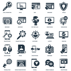 Elements Such As Smartphone, Monitor, Worldwide, Stats, Translation, Browser, Smartphone icon vector illustration on white background. Universal 25 icons set.