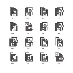 Cdr, Php, PR, Mp3, Js, AI, Epub, Obj, Rtf, C4d, Jpg icon 16 set