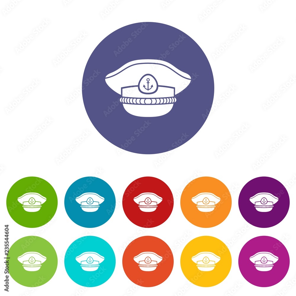 Poster sailor cap icons color set vector for any web design on white background