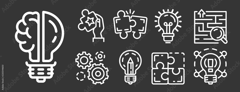 Poster solution icon set. outline set of solution vector icons for web design isolated on gray background