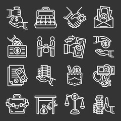 Bribery icon set. Outline set of bribery vector icons for web design isolated on gray background