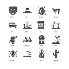 Cactus, Oasis, Well, Beetle, Tree, Mask, Bus, Vase, , Beetle ico