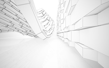 Abstract white interior highlights future. Polygon drawing. Architectural background. 3D illustration and rendering