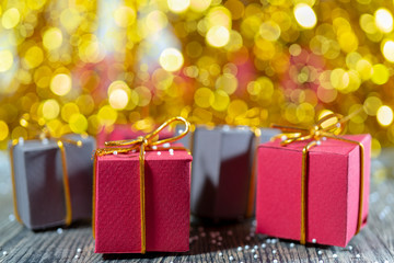 Christmas gift boxes. Copy space.