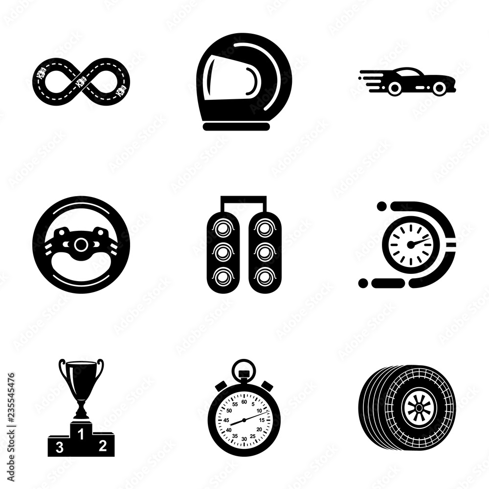 Poster motorcycle race icons set. simple set of 9 motorcycle race vector icons for web isolated on white ba