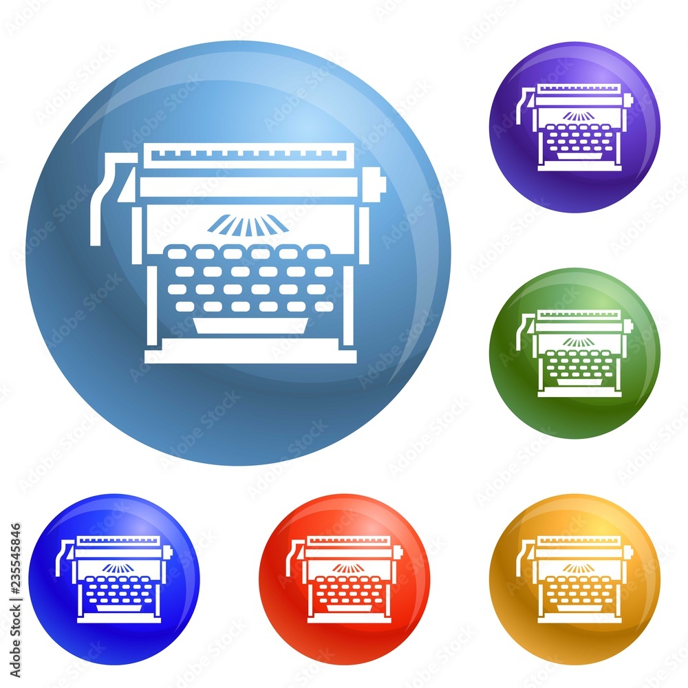 Aufkleber office typewriter icons set vector 6 color isolated on white background