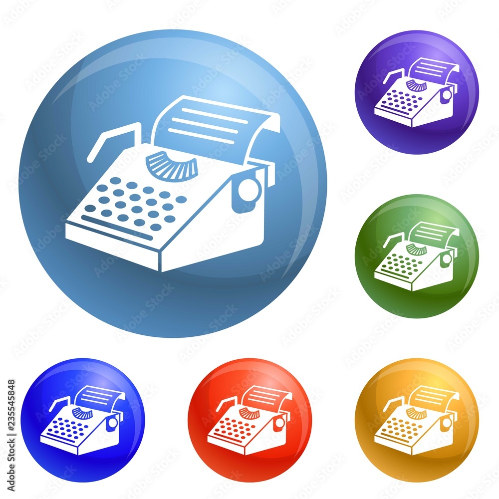 Poster paper typewriter icons set vector 6 color isolated on white background