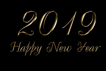2019 Happy New Year black Background. Gold text design. Dark greeting illustration with golden numbers . Best Gold text effect .