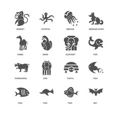 Bat, Fish, Elephant, Monkey, Camel, Rhinoceros, Medusa icon 16 s