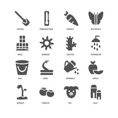 Silo, Sprinkler, Cactus, Sprout, Apple, Shovel, Bale, Pail, Pig,