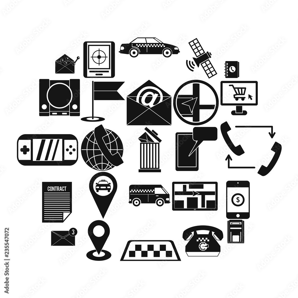 Poster phone service icons set. simple set of 25 phone service vector icons for web isolated on white backg