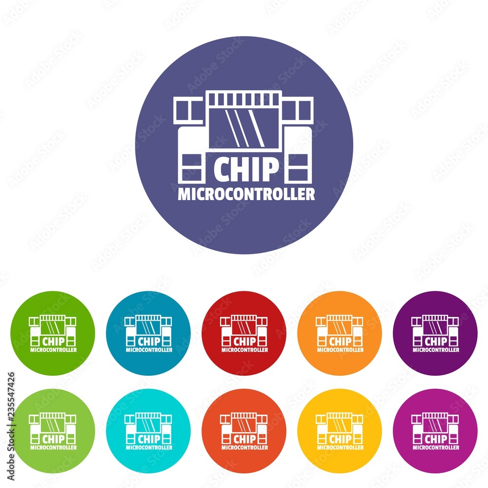 Poster chip microcontroller icons color set vector for any web design on white background