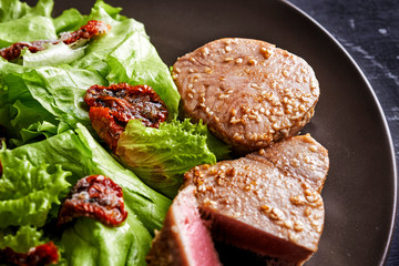 tuna staek and salad