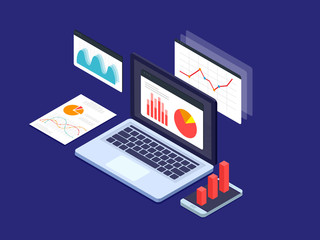 Business strategy and planning concept. Data analysis. Vector 3d isometric illustration.