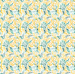 Orange green blue watercolor seamless pattern