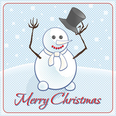 Snowman. Vector snowman. Snowman greeting. Cute Christmas greeting card with snowman. Greeting card with snowmen and snowfall. EPS 10 vector illustration for Christmas design.