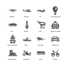 Bicycle, Rocket, Airliner, Military helicopter, Sports car, Airp