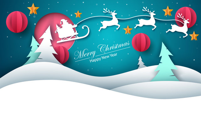 Merry christmas, happy new year - paper illustration.