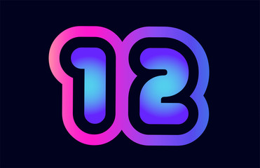 12 pink blue gradient number logo icon design