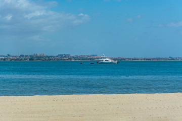 View at the beach and boats on water, on the Mussulo Island