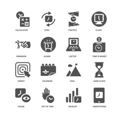 Smartphone, Alarm, Calculator, Sync, Sand clock, Goal, Calendar,