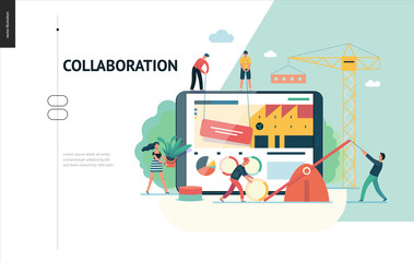 Business series, color 1 -company, teamwork, collaboration -modern flat vector illustration concept of people making web page design Business workflow management. Creative landing page design template