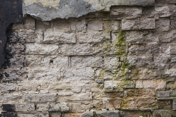 Old destroyed brick wall. Close-up. Background.
