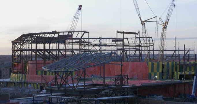 Rogers Place under construction in the Arena District in Edmonton, Alberta.