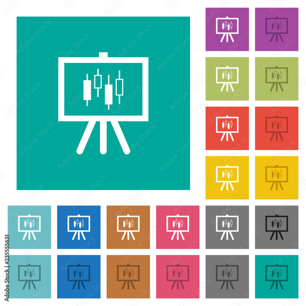 Sticker presentation table with candlestick chart square flat multi colored icons