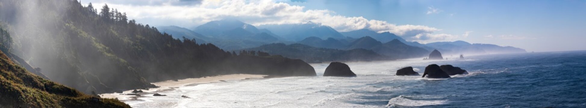 Panorama view of Haystack roack from Ecola Park