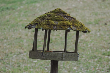 Wooden bird feeders in woods - Bavaria, Germany