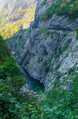 the gorge of the river Tara in Montenegro surrounded by picturesque mountains.Europe. September 2018