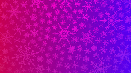 Naklejka na ściany i meble Christmas illustration with various small snowflakes on gradient background in purple and blue colors
