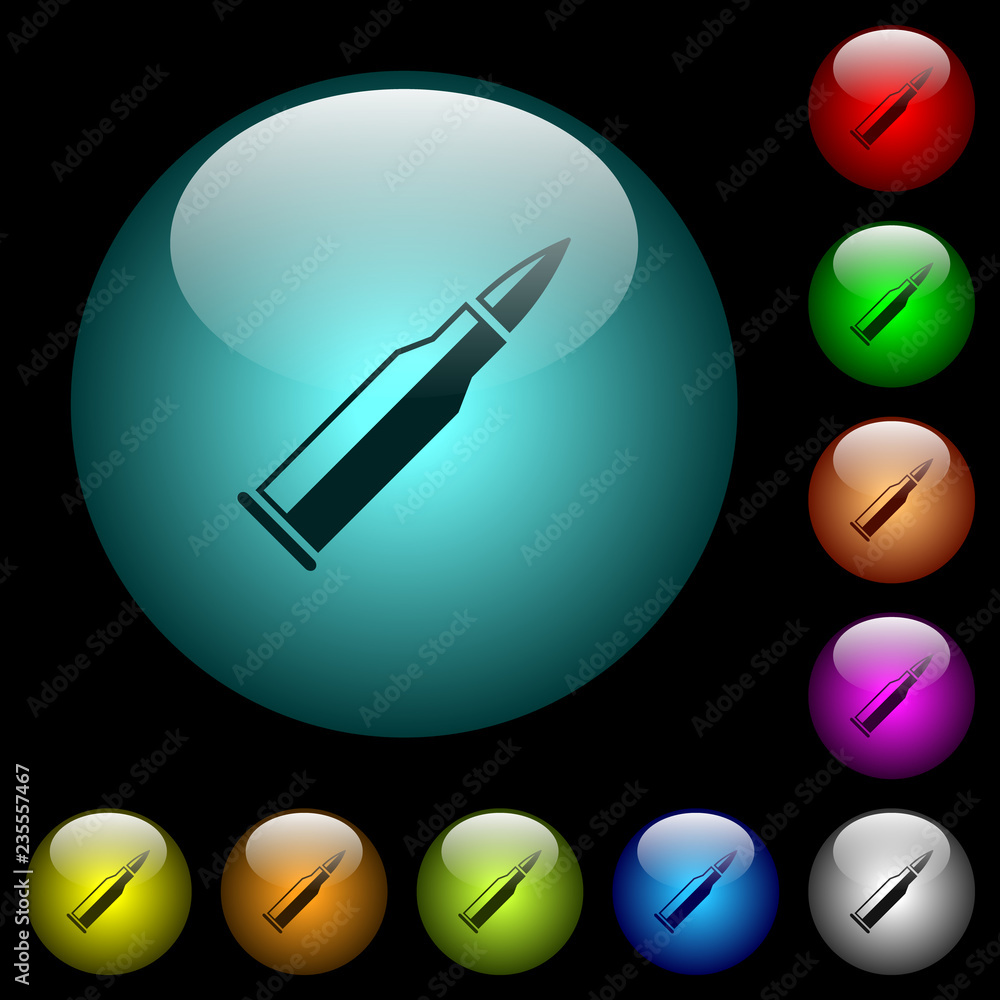Poster bullet rifle ammo with gloss icons in color illuminated glass buttons