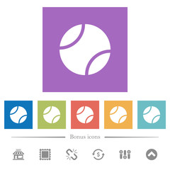 Tennis ball flat white icons in square backgrounds