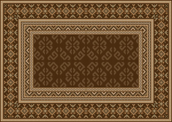 Luxury vintage oriental carpet in brown shades with patterns of beige, dirty green and yellowish colors
