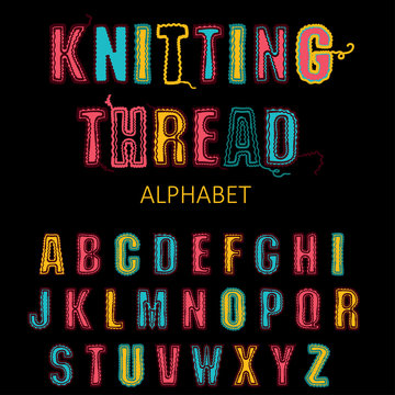 Knitting Font, Fairisle Thread Abc. Embroidered Hand Drawn Alphabet