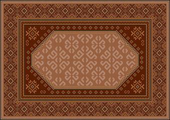 Vintage luxury oriental carpet in brown tones with patterns of burgundy, beige and yellow color
