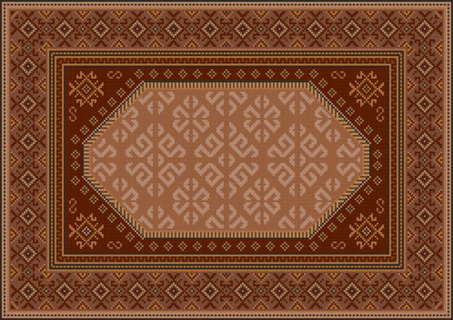 Vintage luxury oriental carpet in brown tones with patterns of burgundy, beige and yellow color

