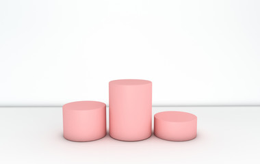 Abstract geometric background with primitive shapes cylinder  podium, blank poster. Empty showcase, shop display in pastel colors. 3D render platforms for product presentation
