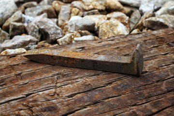 Fototapeta premium Old rusty railroad spike.