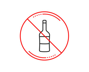 No or stop sign. Wine bottle line icon. Merlot or Cabernet Sauvignon sign. Caution prohibited ban stop symbol. No  icon design.  Vector