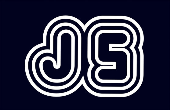 black and white alphabet letter combination js j s logo company icon design