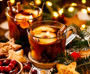 Compote from dried fruits and aromatic spices, a traditional drink during Christmas dinner.  Traditional Polish Christmas - obrazy, fototapety, plakaty